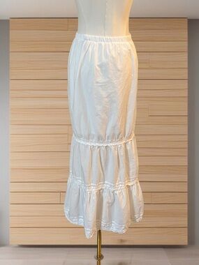 White Tiered Maxi Skirt Lace Trim Boho Cottagecore Coastal Elastic Waist XXL